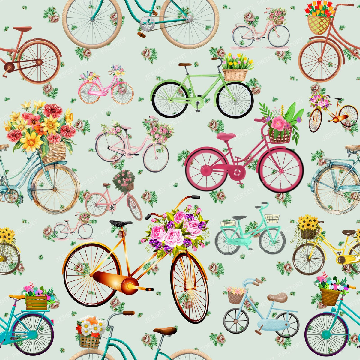 Pedal Bikes and Flower Baskets Tea Roses Pale Green