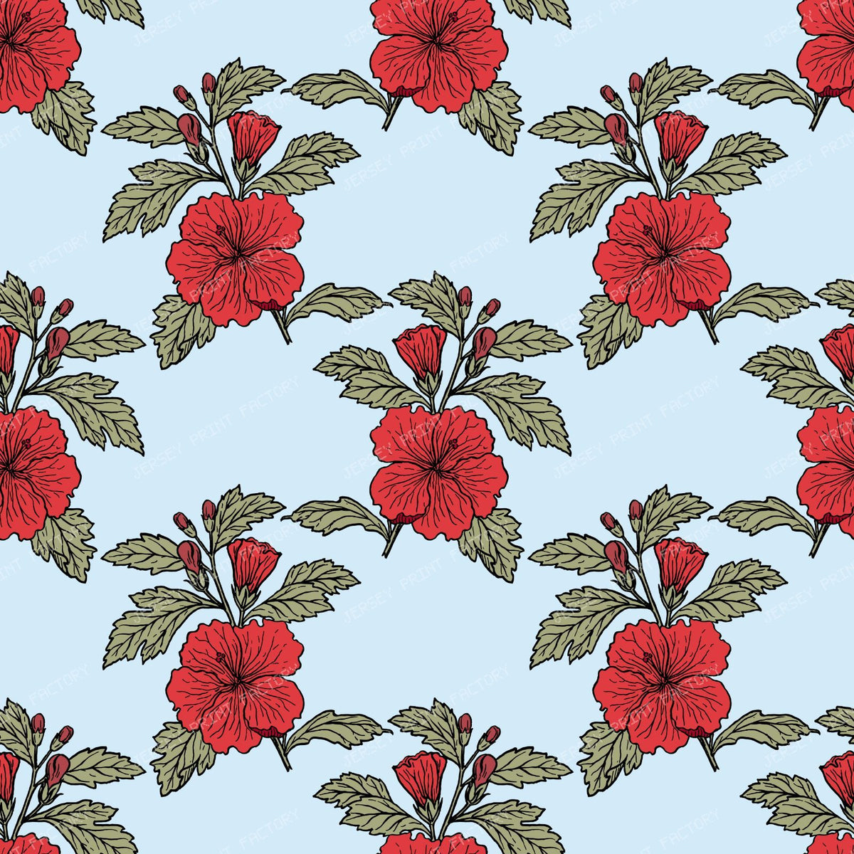 Orange Hibiscus, Orange Flowers, Floral Pattern, Greenery — Red 3