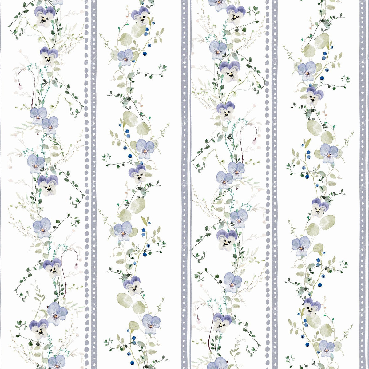 Vintage Cottage Garden Stripes with Delicate Vines and French Country Charm - Purple