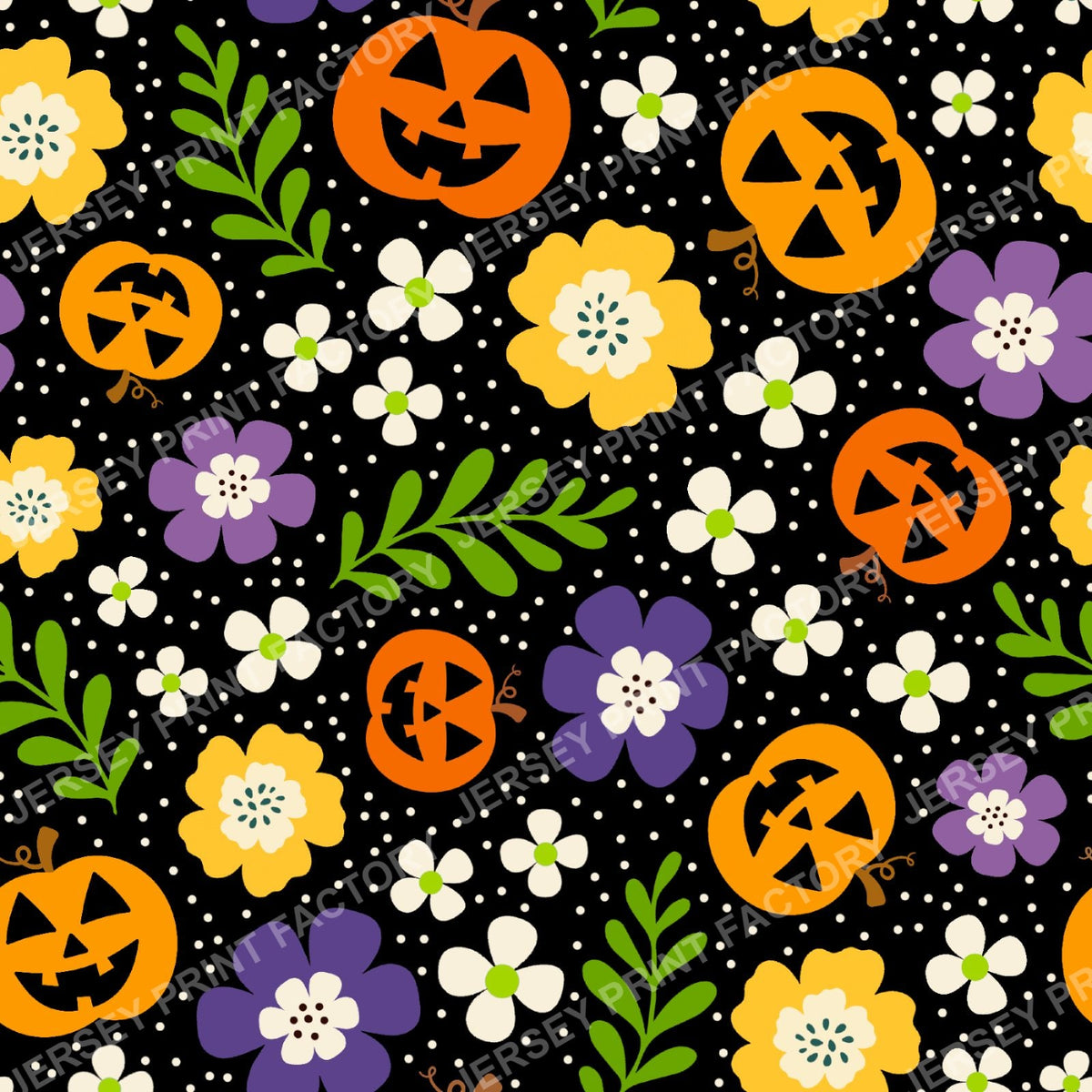 Pretty Colorful Pumpkin Fall Jackolantern Floral In Black