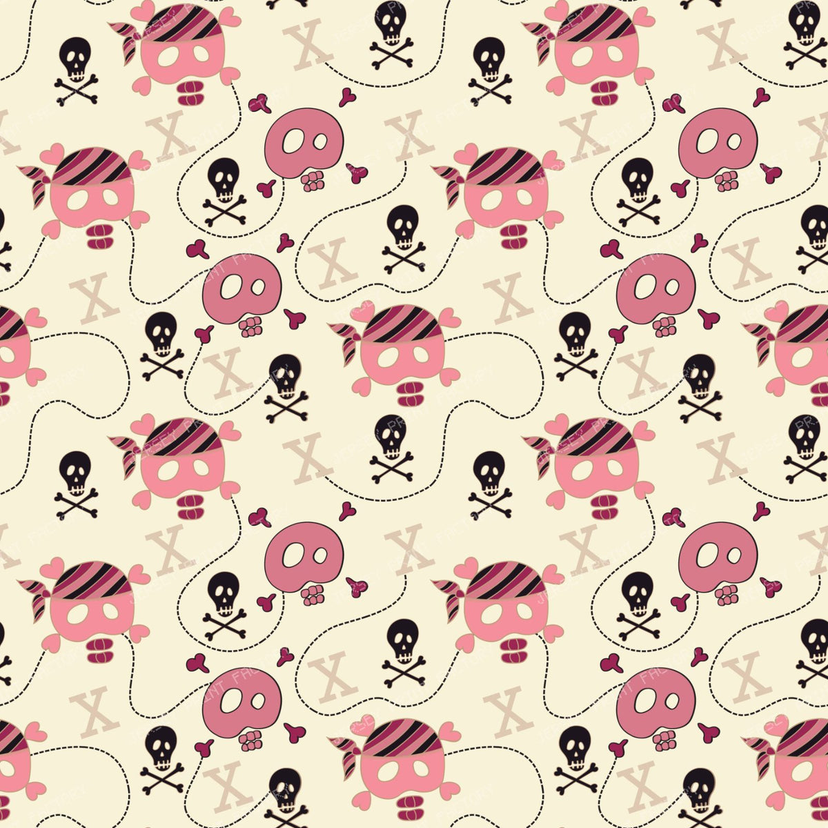 Pirate Skull, Pink Skull, Crossbones, Treasure Map