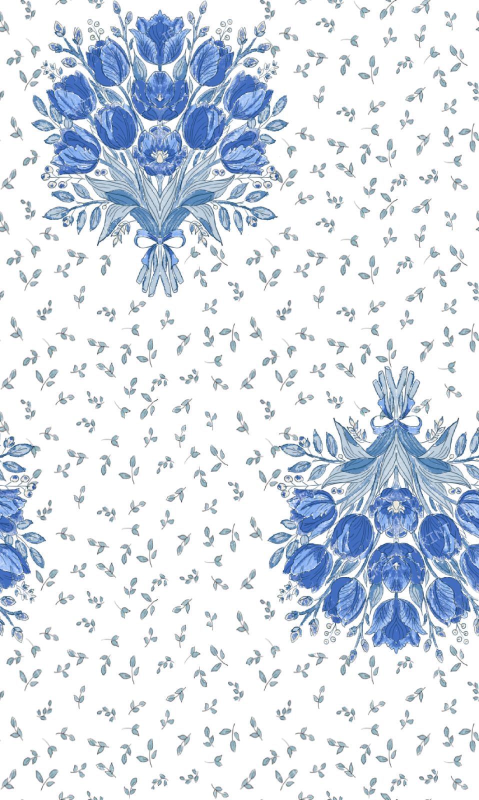 Antique Porcelain Blue Tulip Bouquet