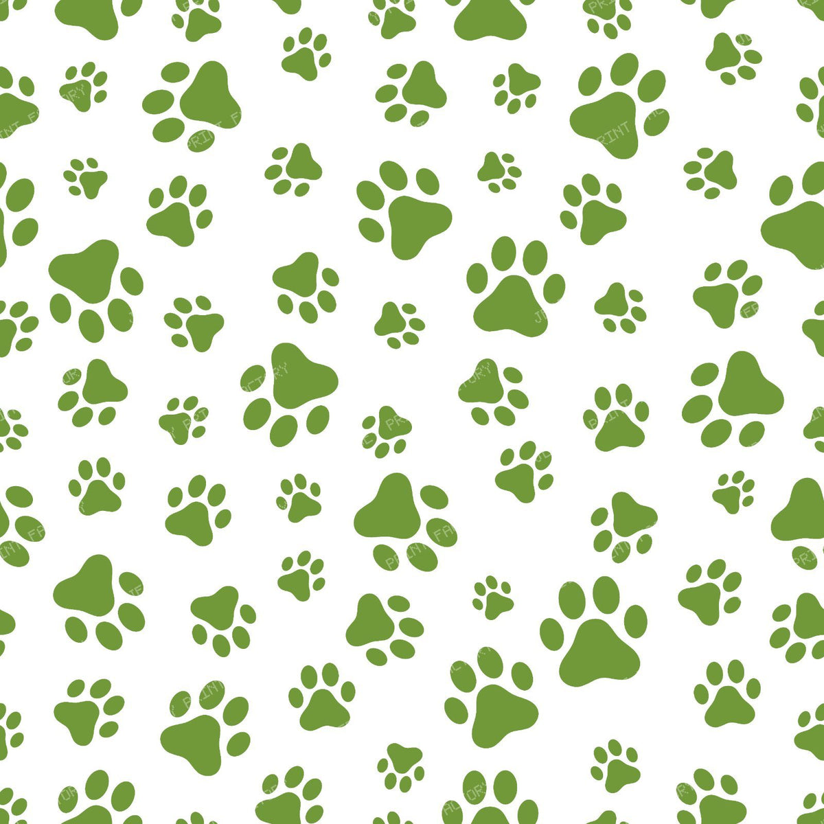 Pattern Of Paws, Dog Paws, Black and White — Green 1