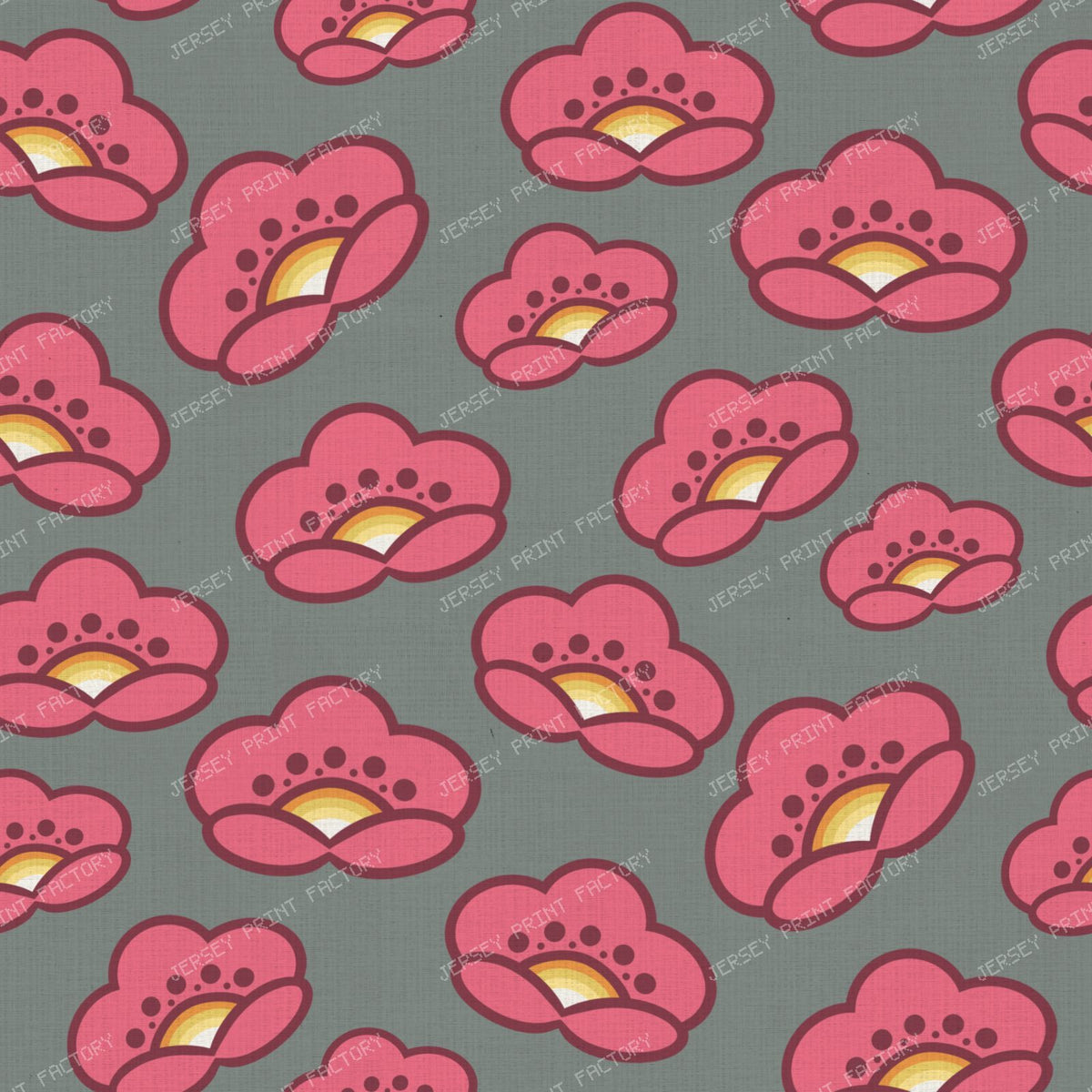 1970s Pink Mod Flowers - Retro Floral on Grey