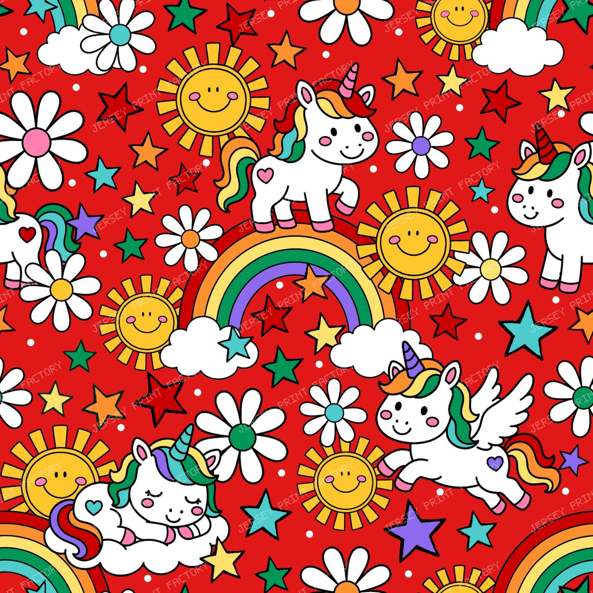 Unicorns Sunshine and Rainbows in Red
