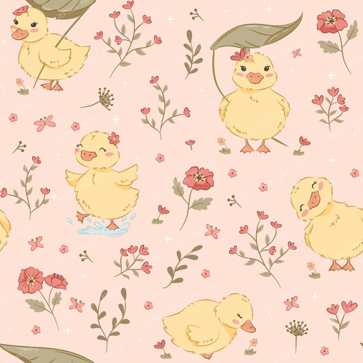 Cute Ducks | Minimal Ducks with Leaves Pink
