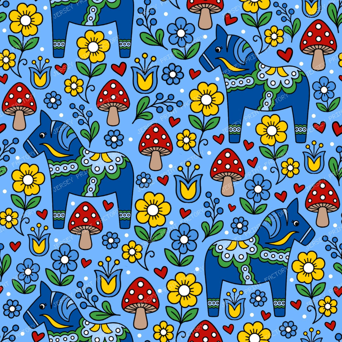 Blue Dala Horse Swedish Scandinavian Floral Blue