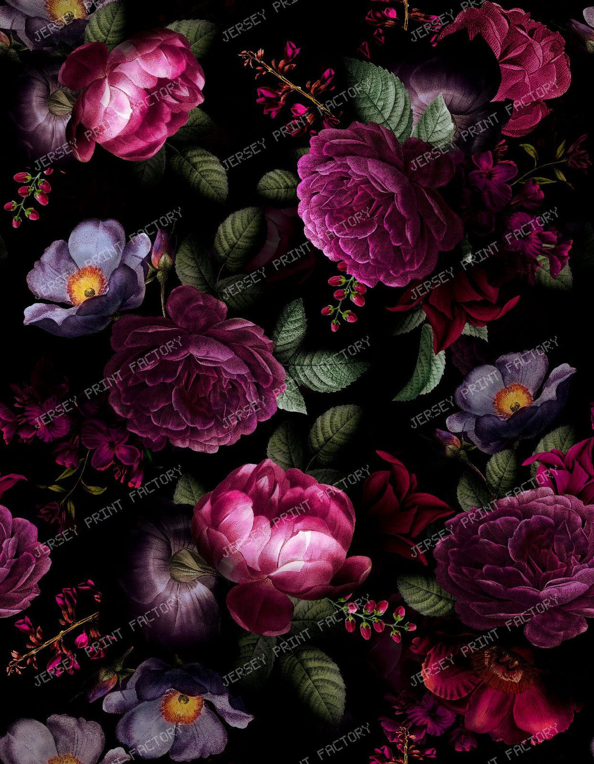 Dark Plum and Fuchsia Blooms – Vintage Victorian Maximalism, Gothic Romance - Black