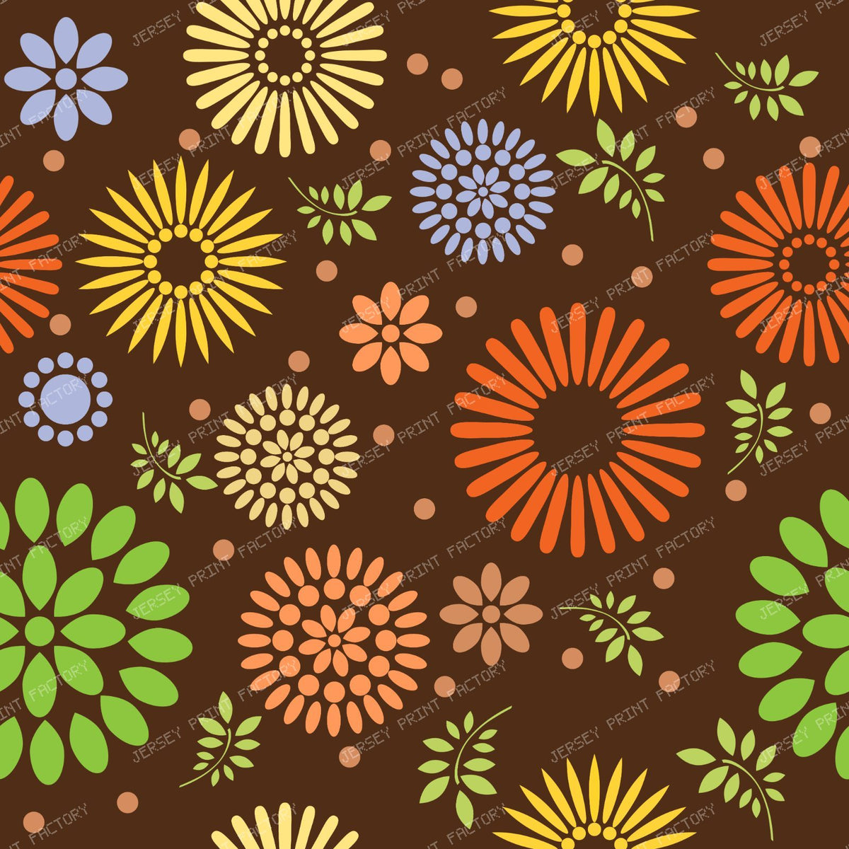 Colorful Flowers, Retro Flowers, Leaves, Dots, Floral Pattern — Colorful 5