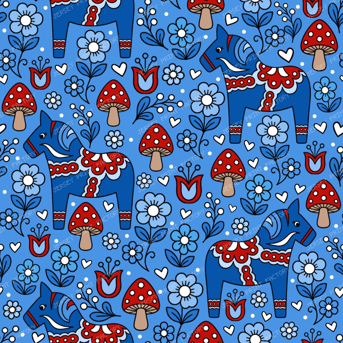 Dala Horse Swedish Scandinavian Floral Blue And Red