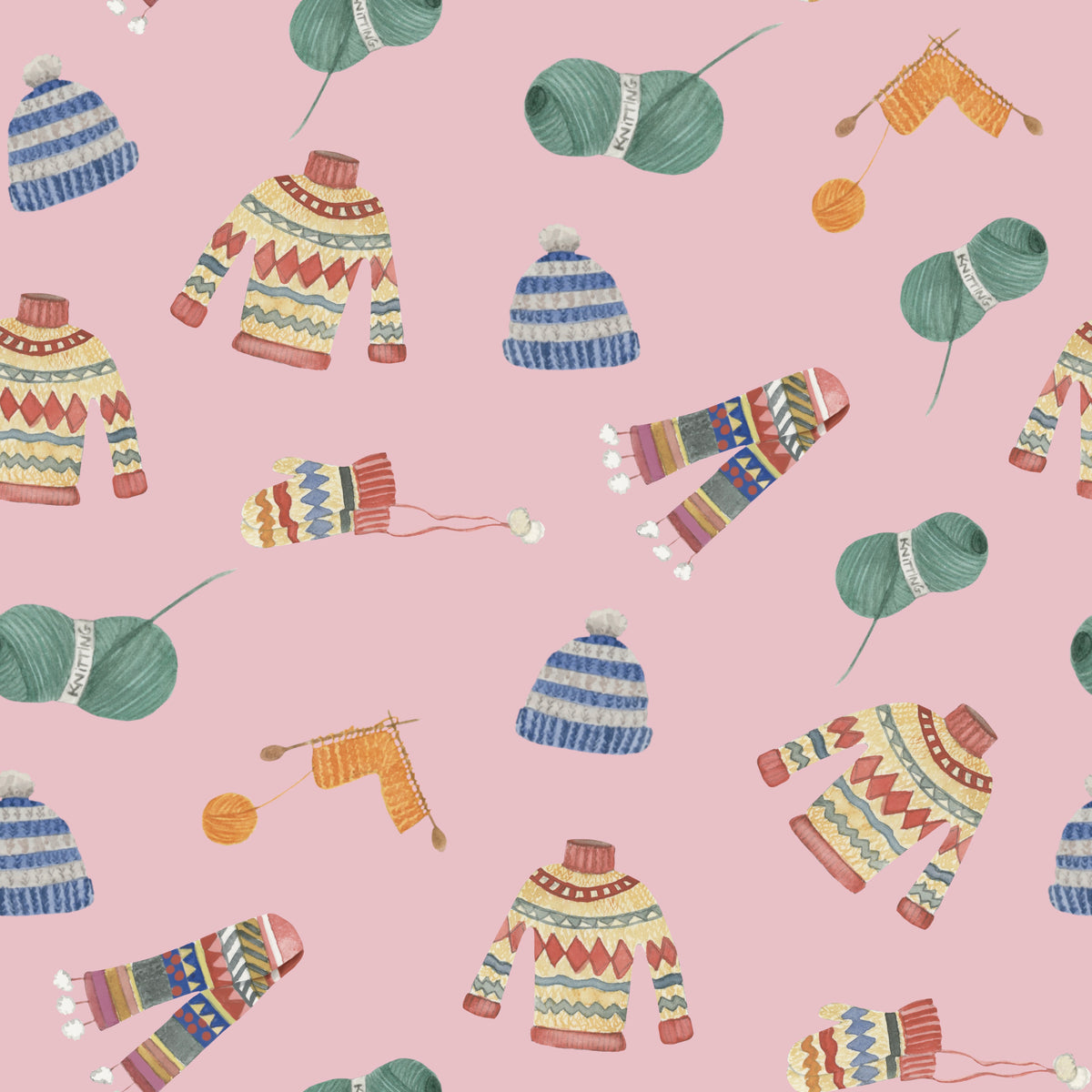 Cozy Pink Pattern and Pastel Winter Elements