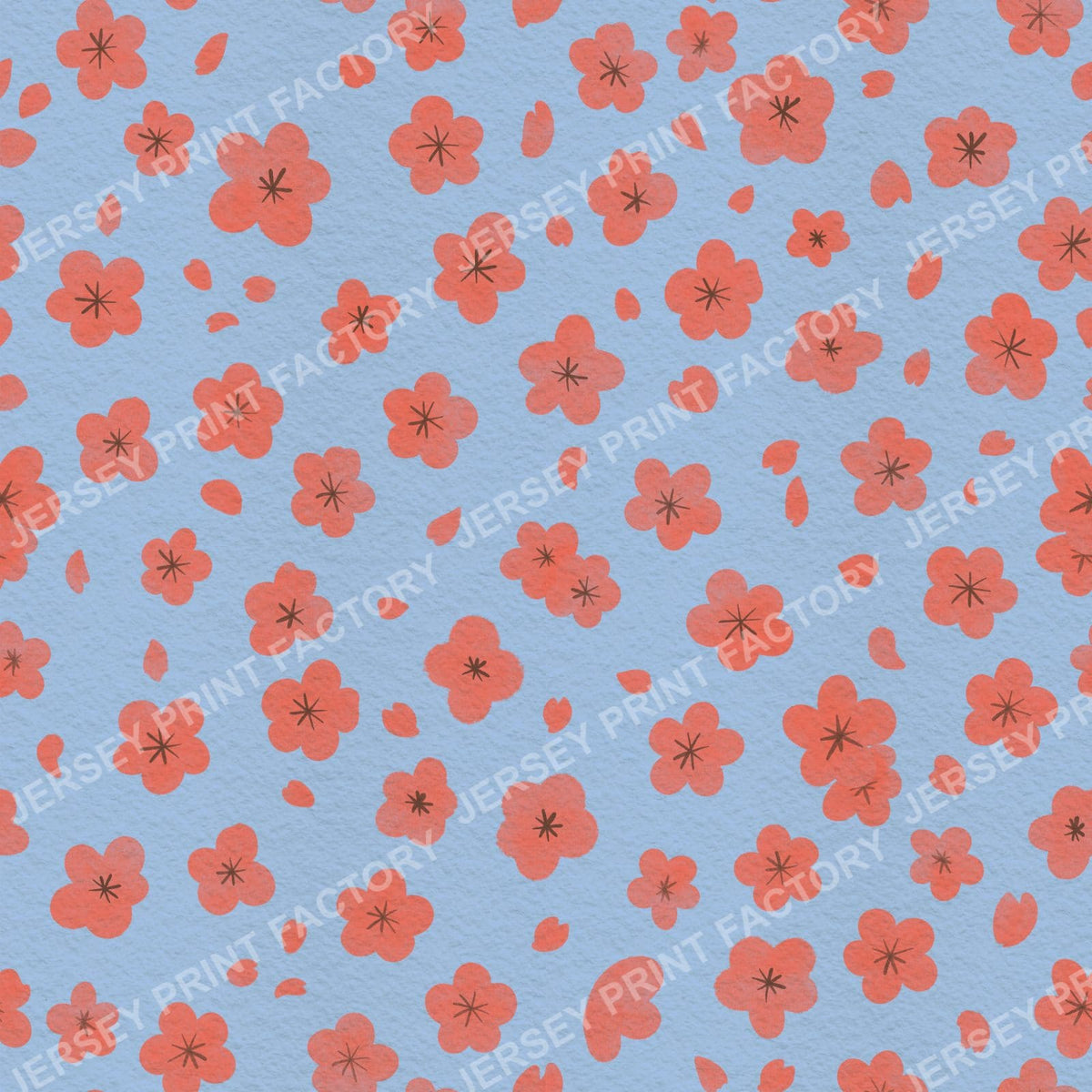 Sakura Cherry Blossom Flowers and Petals on Light Blue