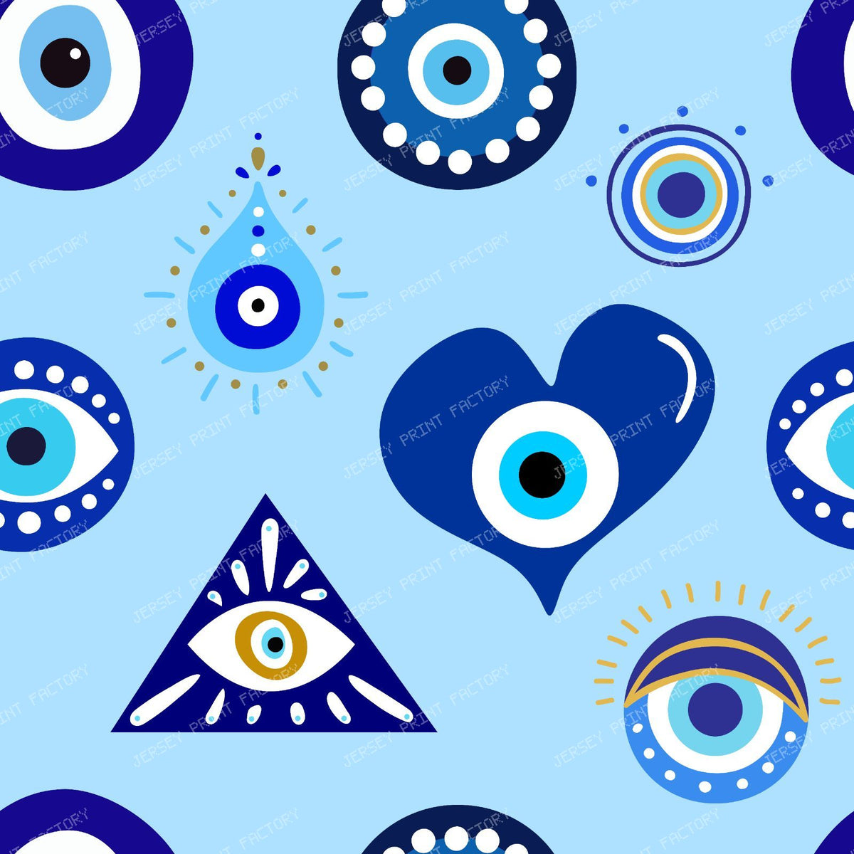Evil Eye Pattern, Turkish Eye, Nazar, Mati, Mataki, Hamsa, Hearts — Blue 1