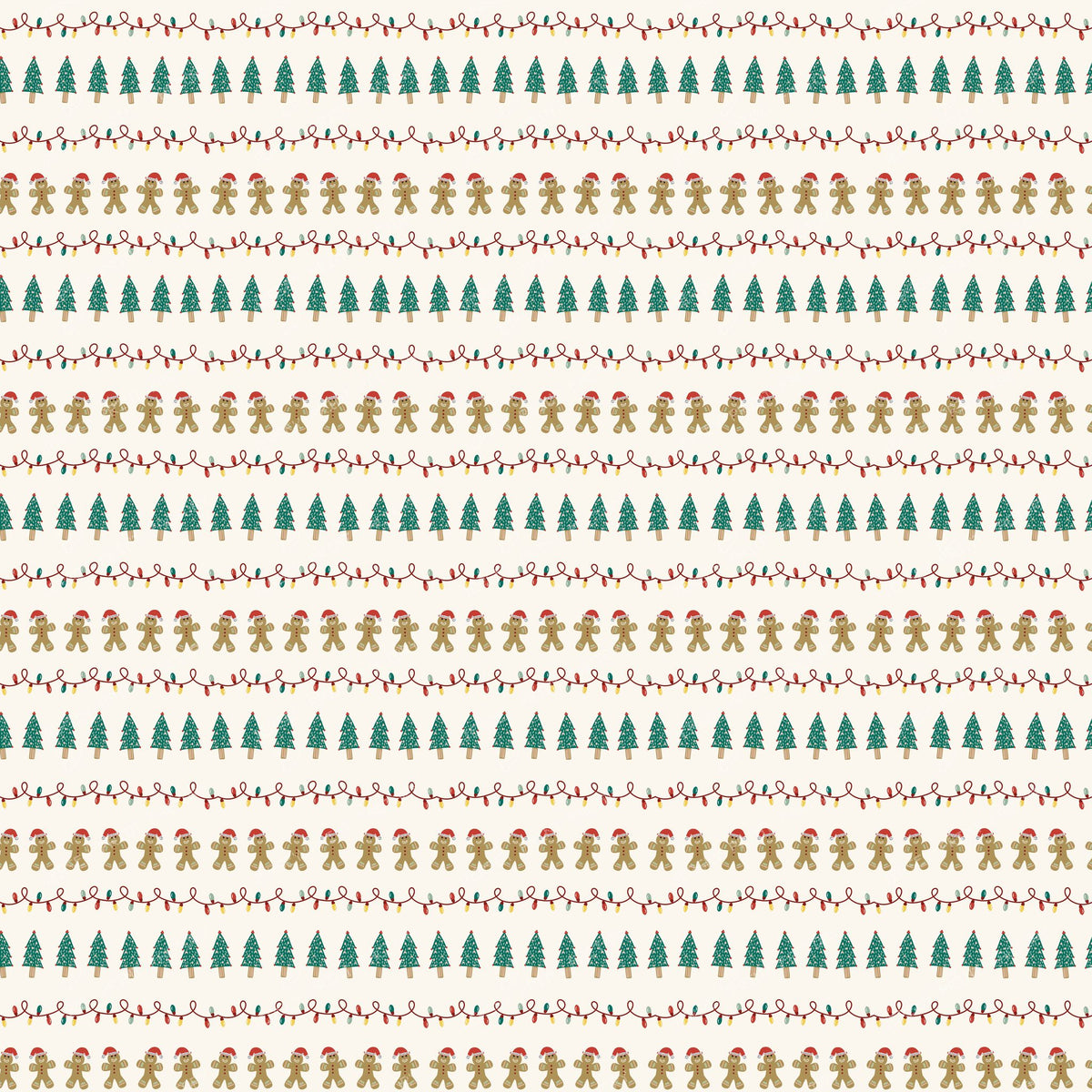 Gingerbread Christmas Lights and Trees - Whimsical Holiday Pattern