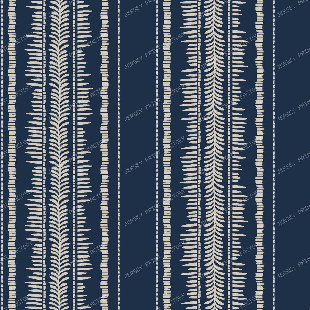 Betsy French Provincial Leaf Stripe Cream & Pale Beige — Navy