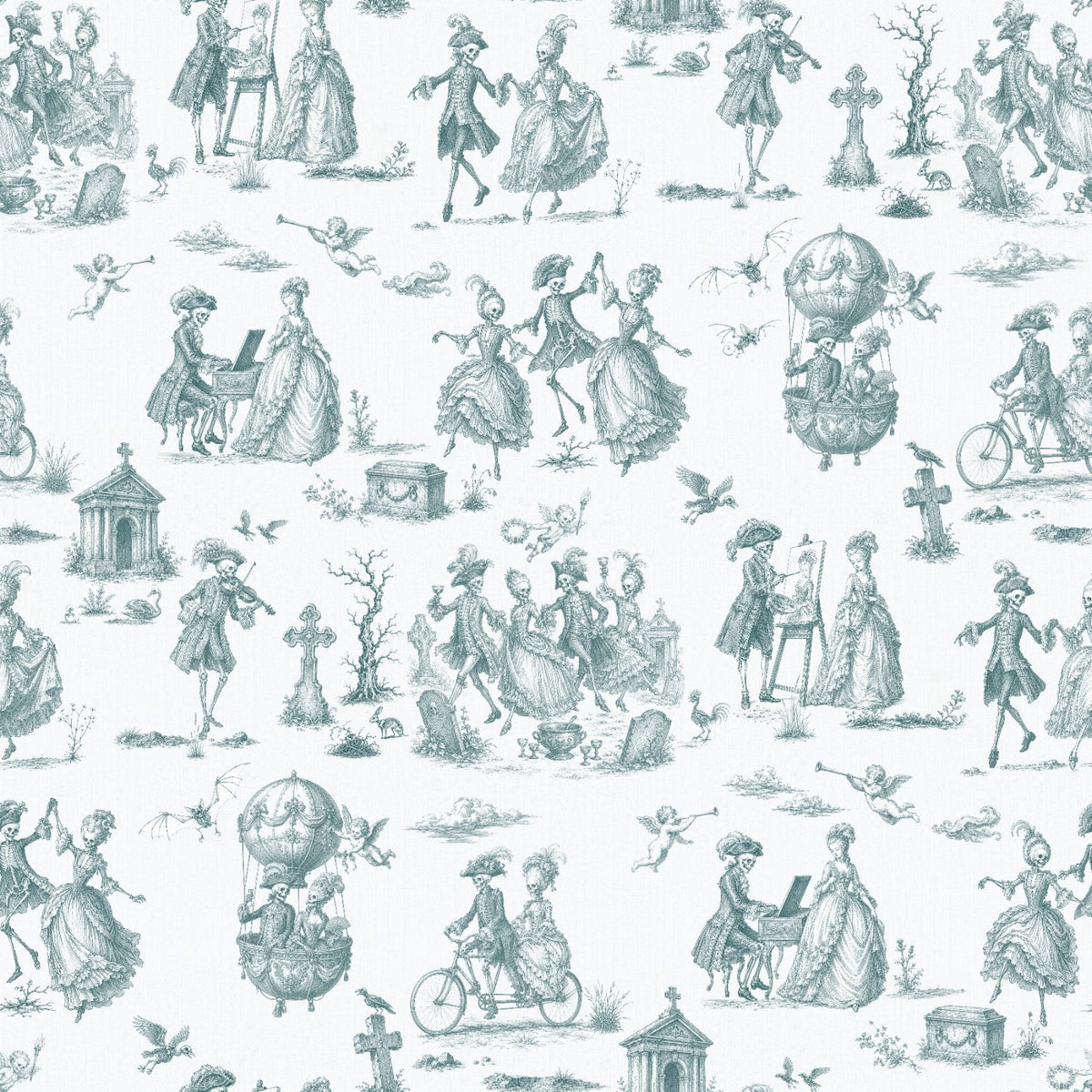DANSE MACABRE TOILE - DEEP PETROL ON IVORY
