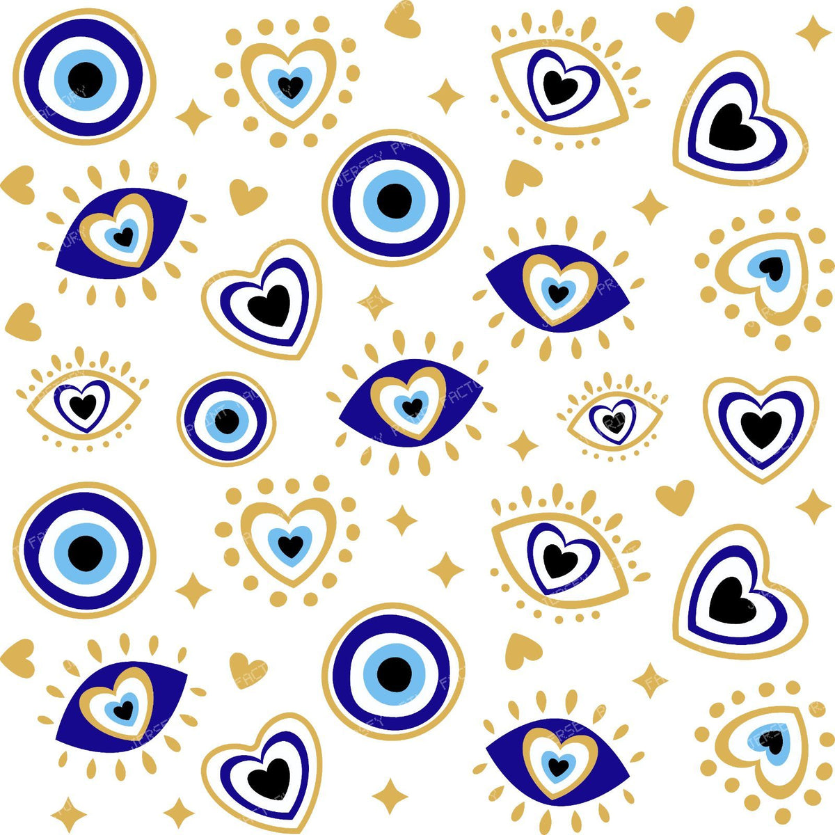Evil Eye Pattern, Turkish Eye, Mati, Nazar, Hearts, Blue, Gold