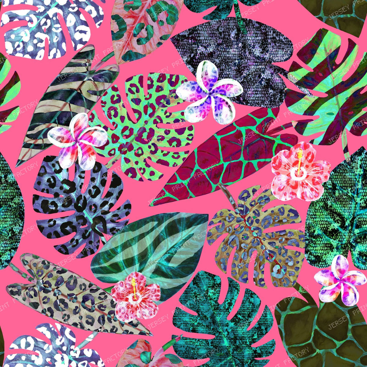 Watercolor surreal abstract seamless pattern with tropical exotic plants
