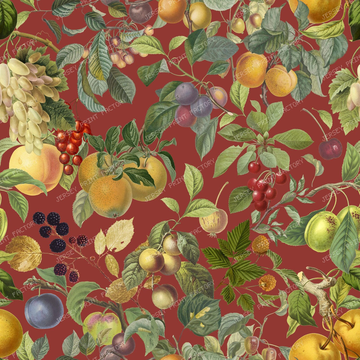 Fruit Abundant Orchard Colorful Botanical Pattern - Brown