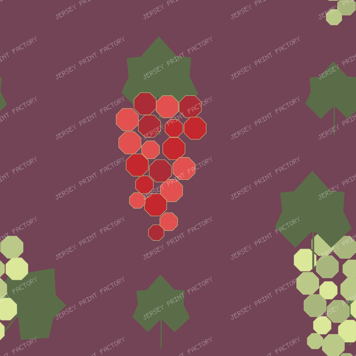 Grapevine Deco Green & Purple Clusters On Red — Red & green on purple