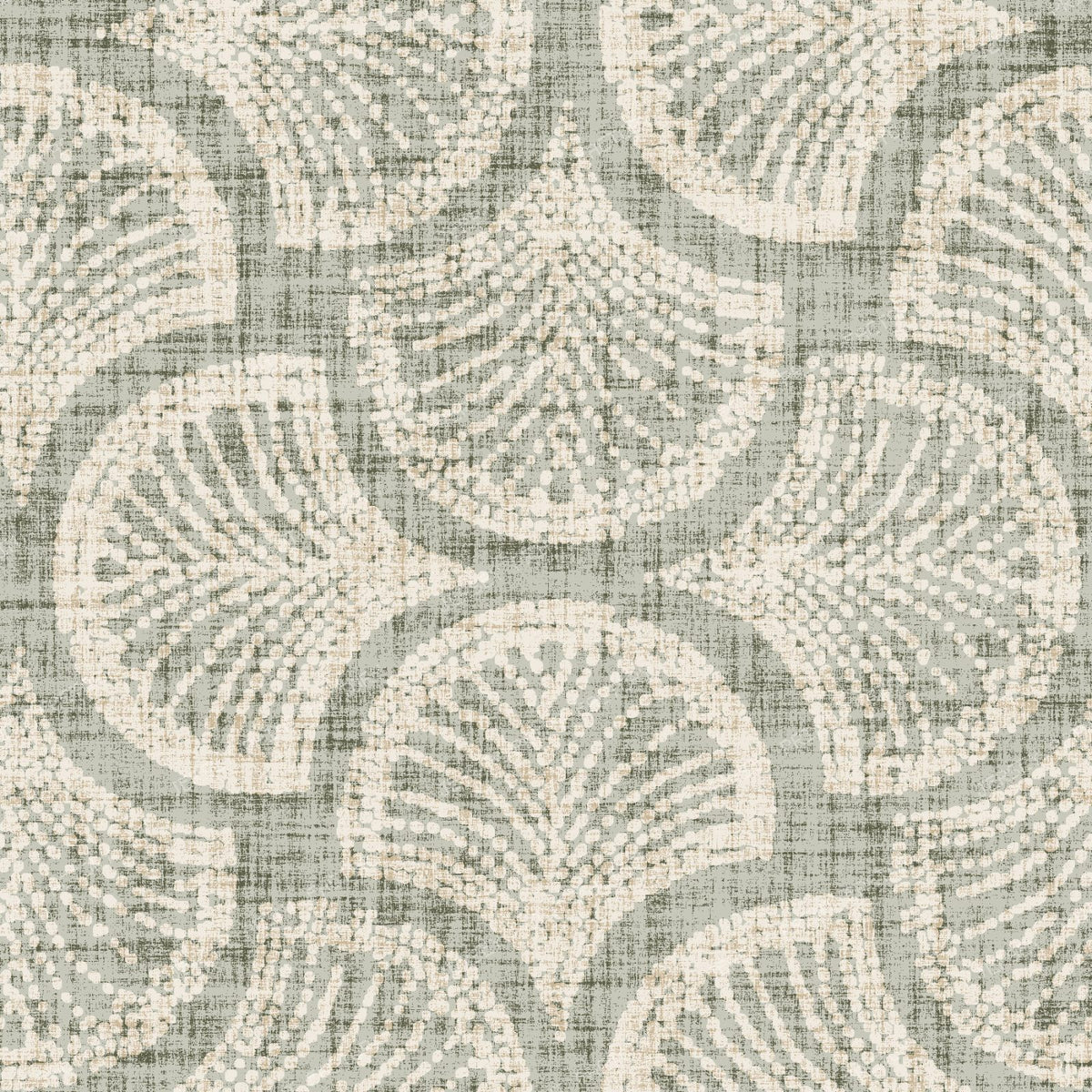 Powder Blue Ginkgo Fan Scallop Batik — Sage Olive green