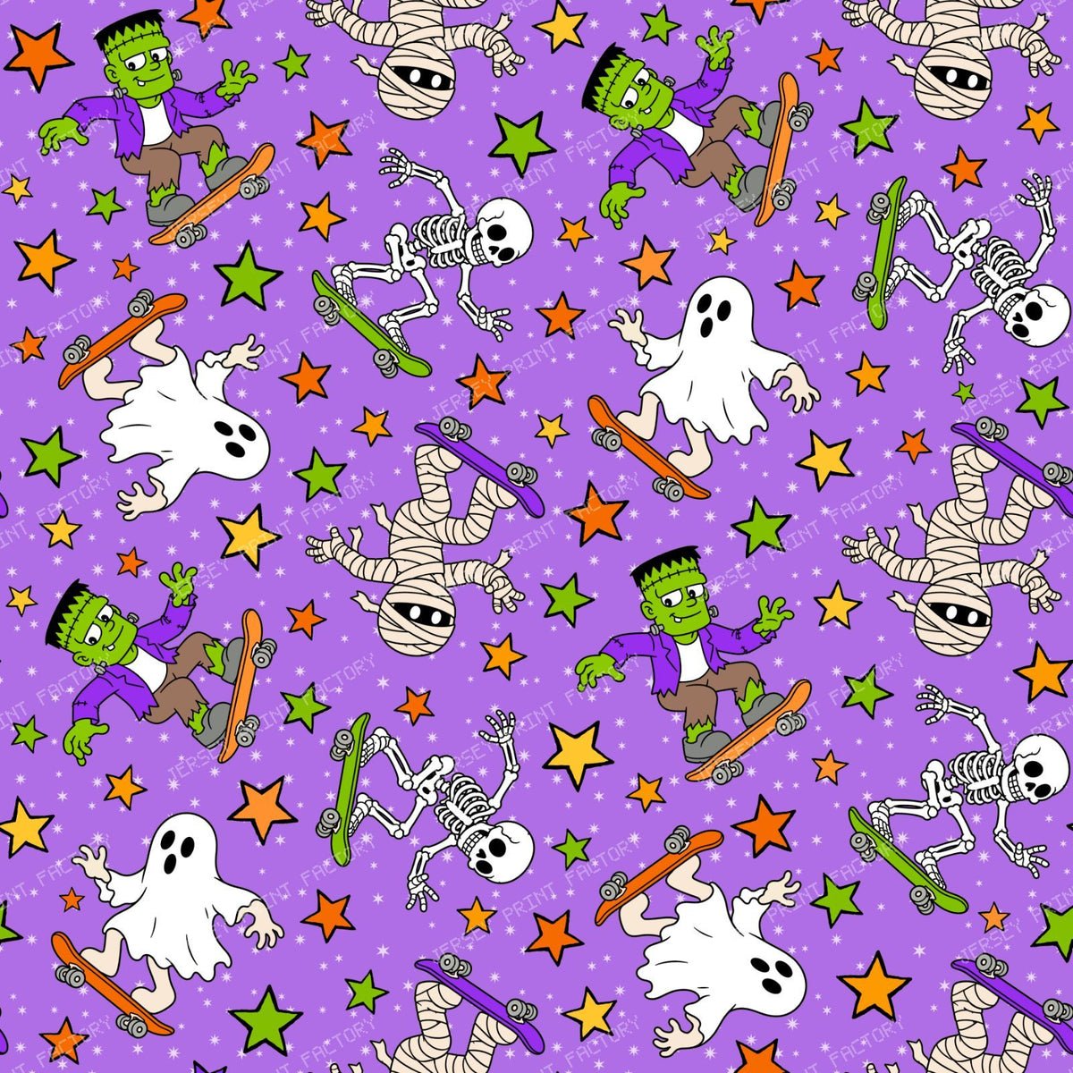 Halloween Skateboarding Monsters Skeletons Ghosts Mummies Purple