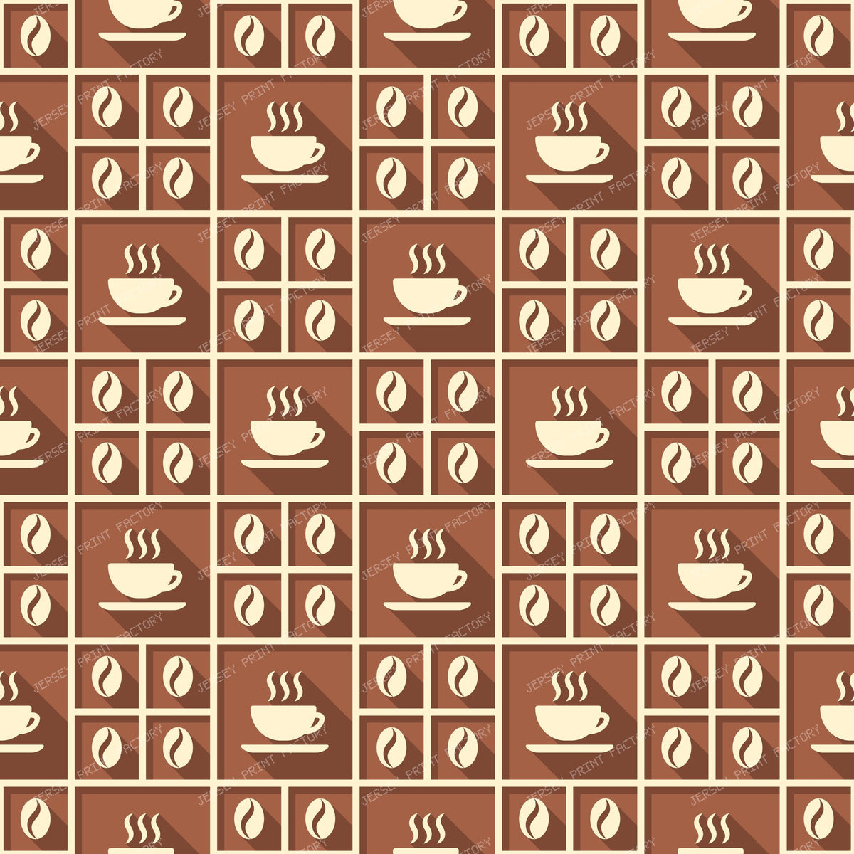 Coffee Cup and Coffee Beans Long Shadow Pattern Ivory Brown
