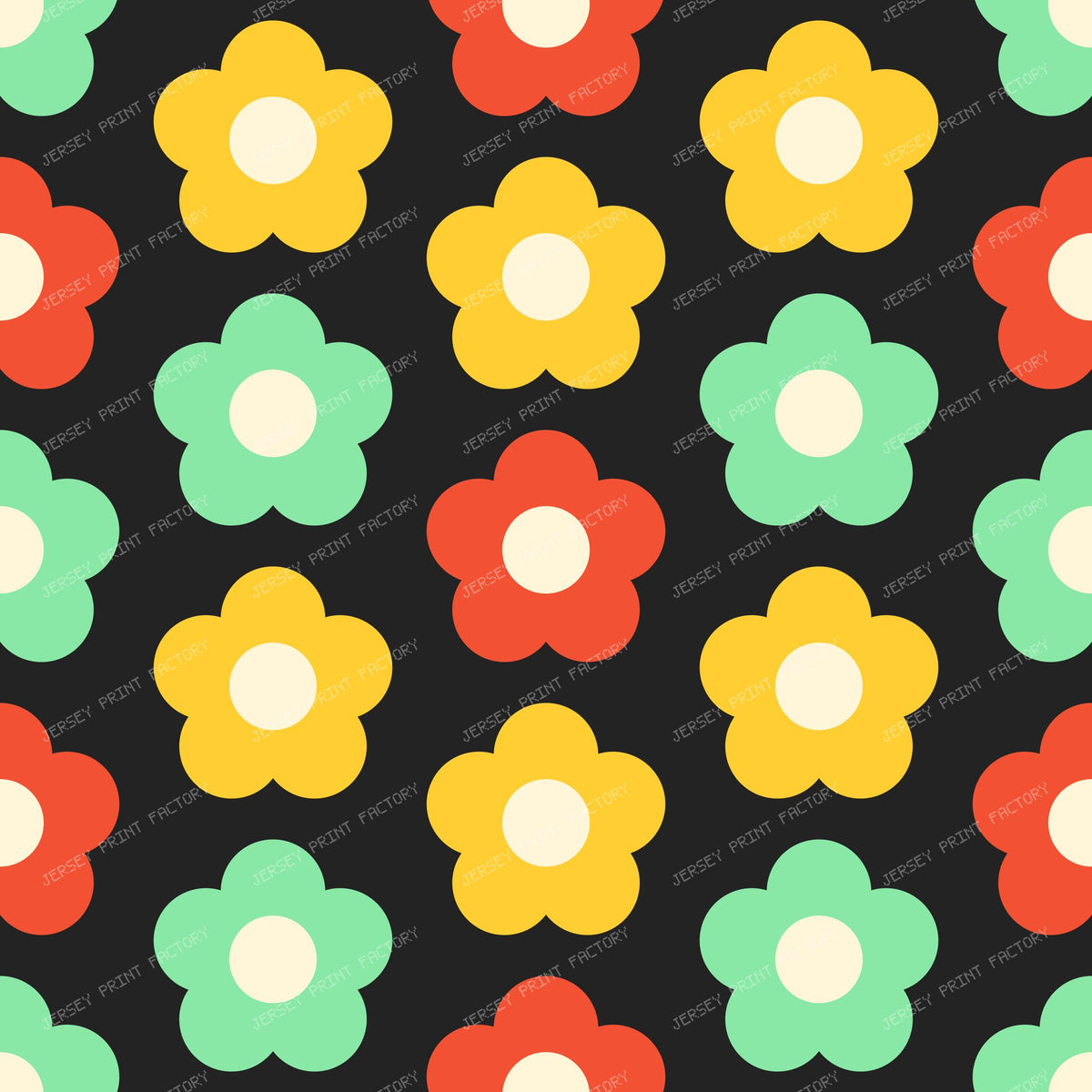 Simple Flowers Retro Pattern Multicolor on Black