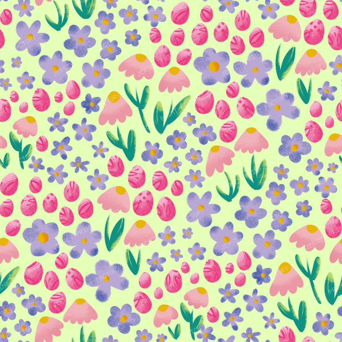 Ditsy Floral and Easter Eggs - Bright on Turquoise — Pastel on Green