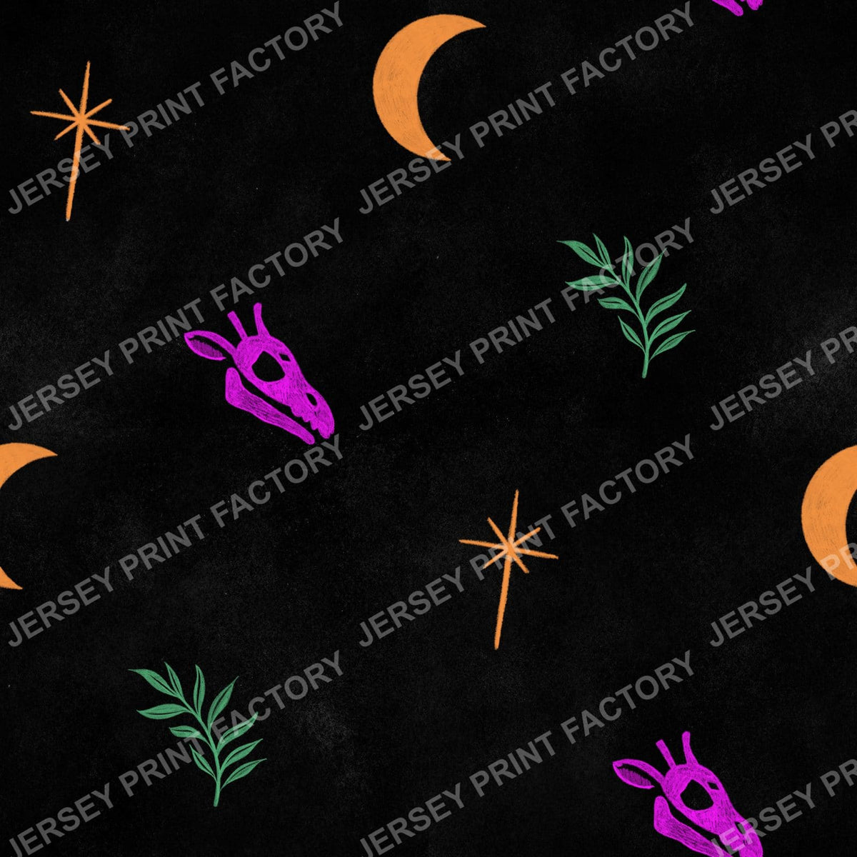Halloween Animal Print, Pink Orange Green Giraffe Skull - with Moon and Stars