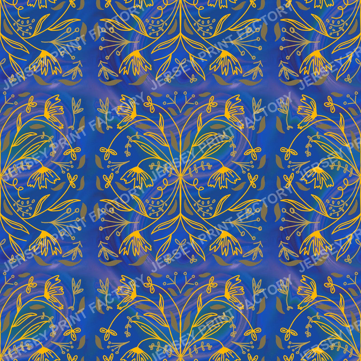 Royal Blue & Gold Botanical Medallion Pattern