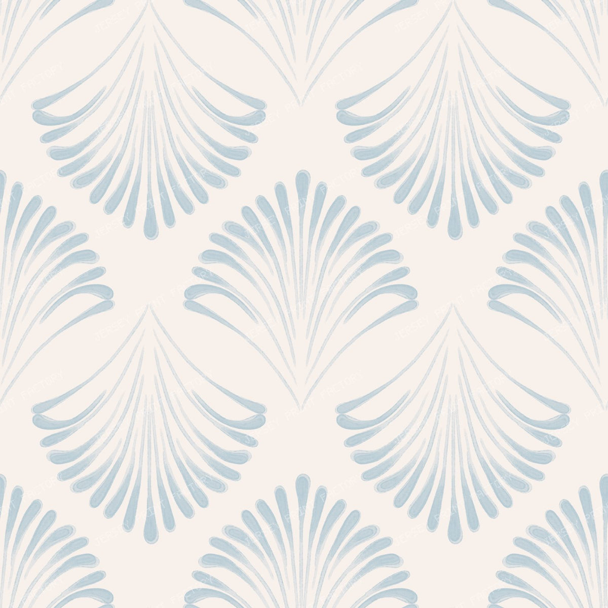 Maya - Watercolour Art Deco Fan - Navy Blue & White — Warm White & Blue