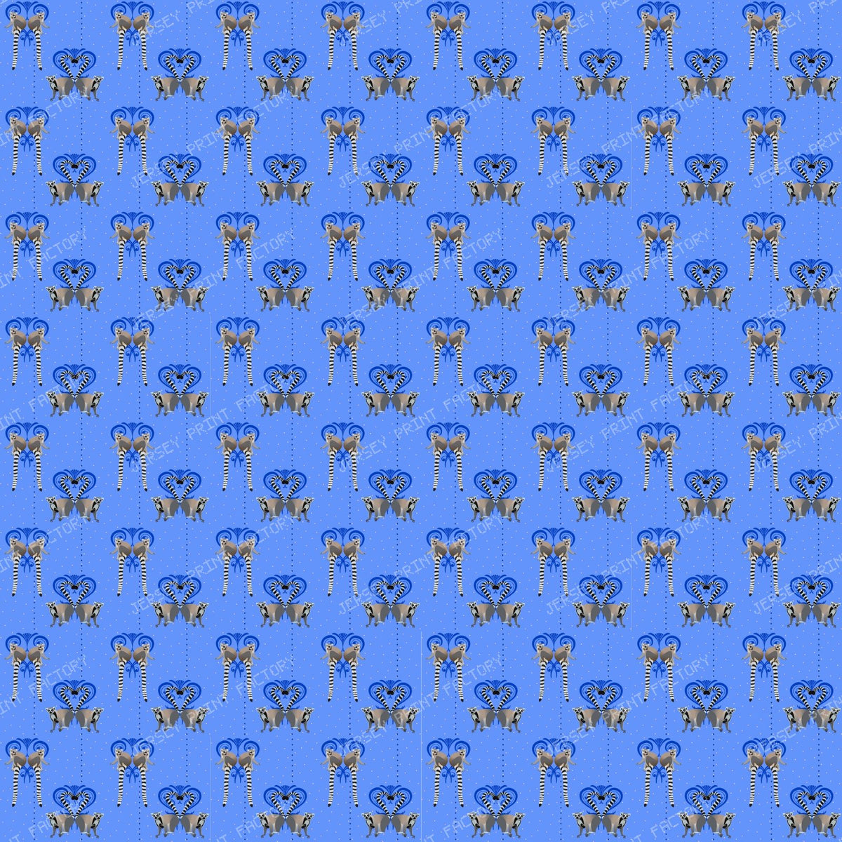 Lemurs in Love in Medium Blue Rain