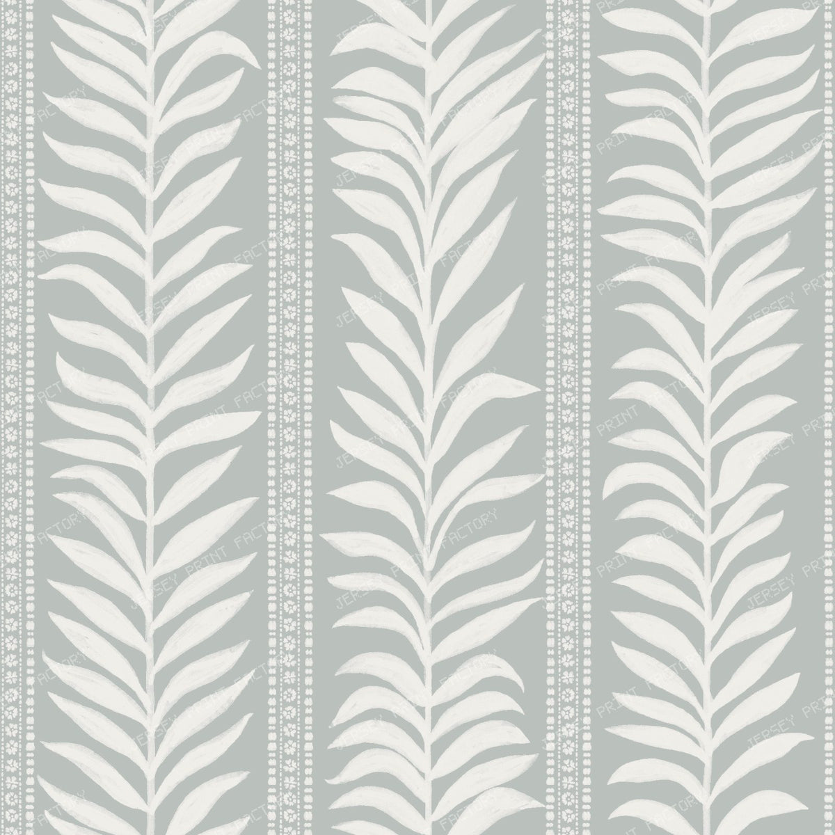 Belinda Vertical Vine Stripe White & Ice Blue — Deep Sage Green & Warm White