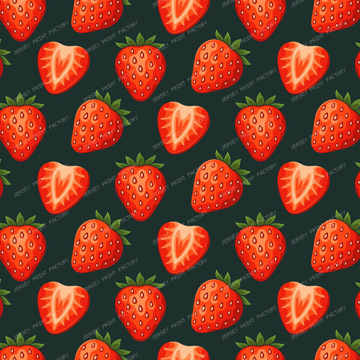 Strawberry Fruit Seamless Pattern Red on Black