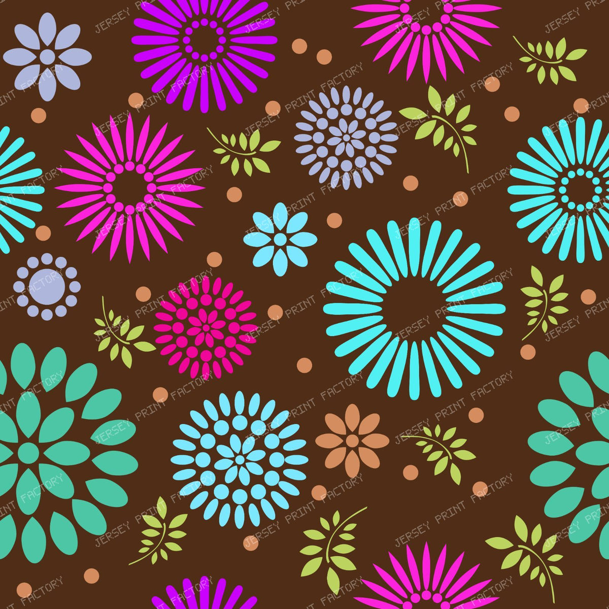 Colorful Flowers, Retro Flowers, Leaves, Dots, Floral Pattern