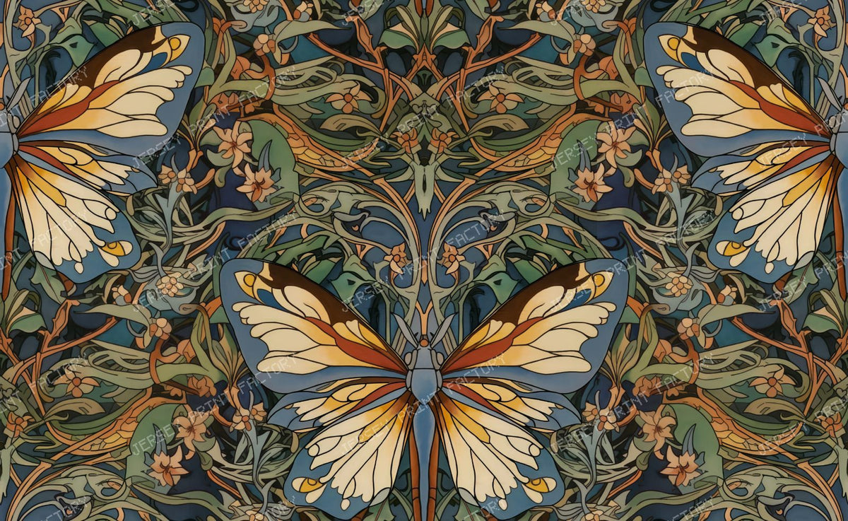 William Morris butterfly ornaments teal blue yellow