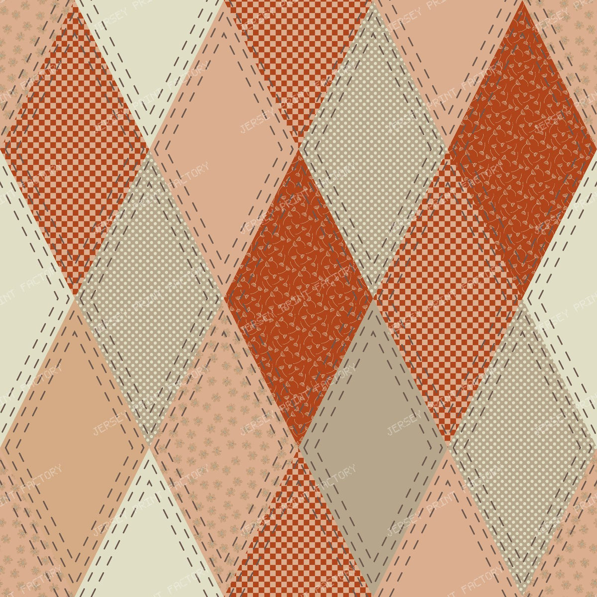Folk Art Patchwork Argyle Pattern orange