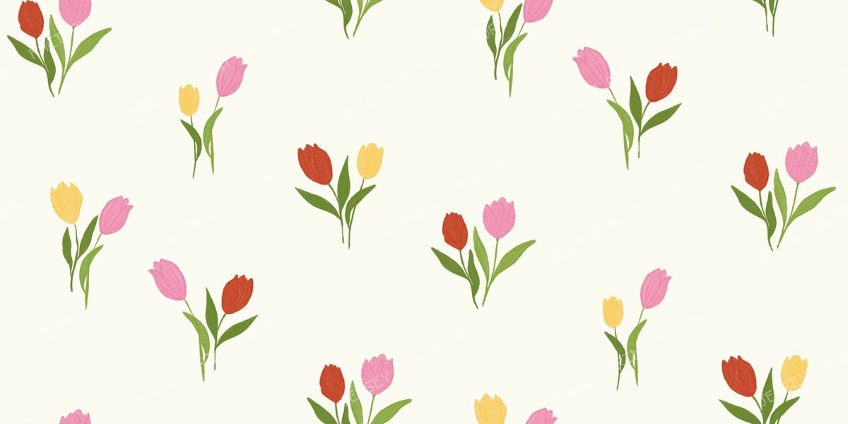 Blooming Colorful Tulip florals in pink red and yellow on cream
