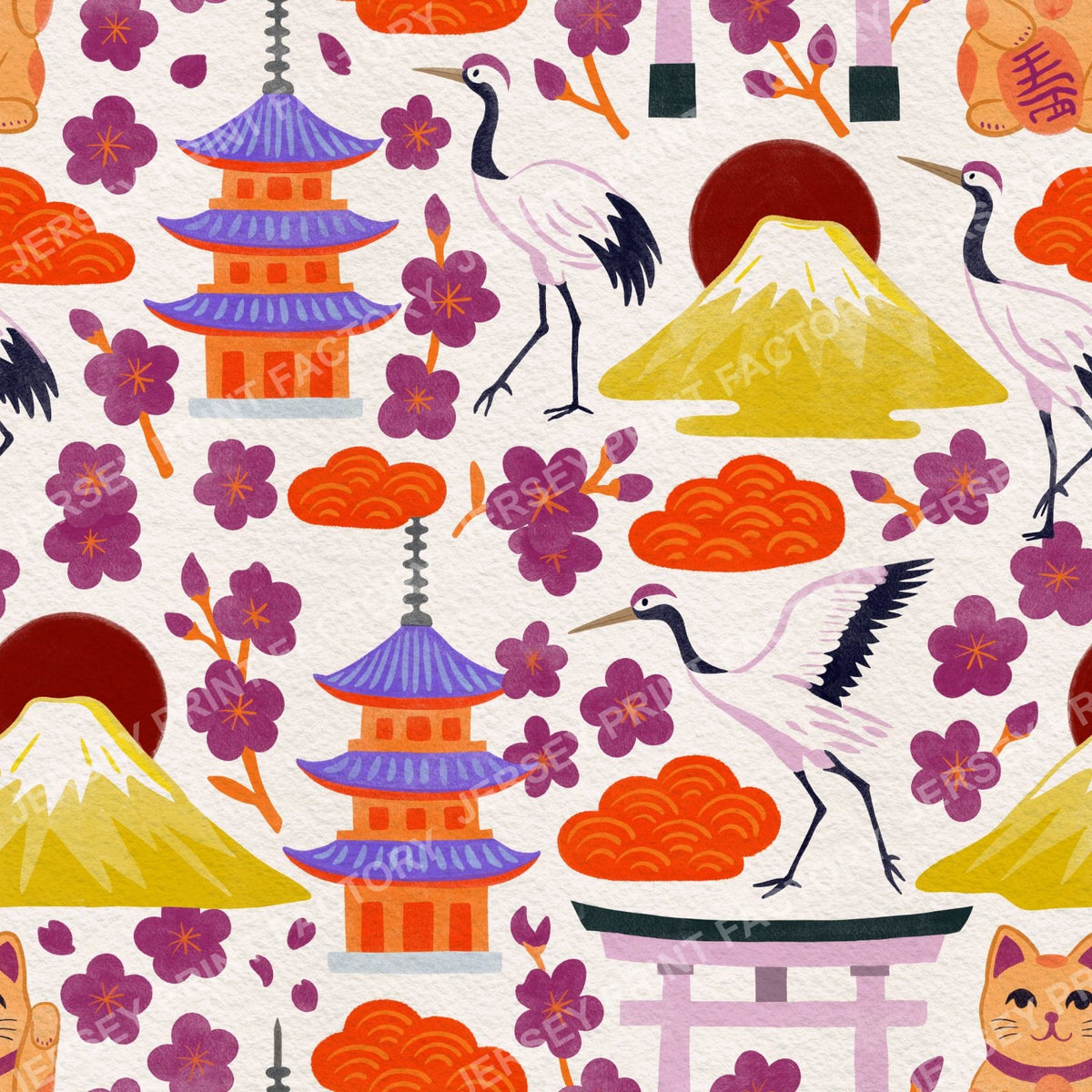 Bright Orange and Purple, springtime Japan - Off White
