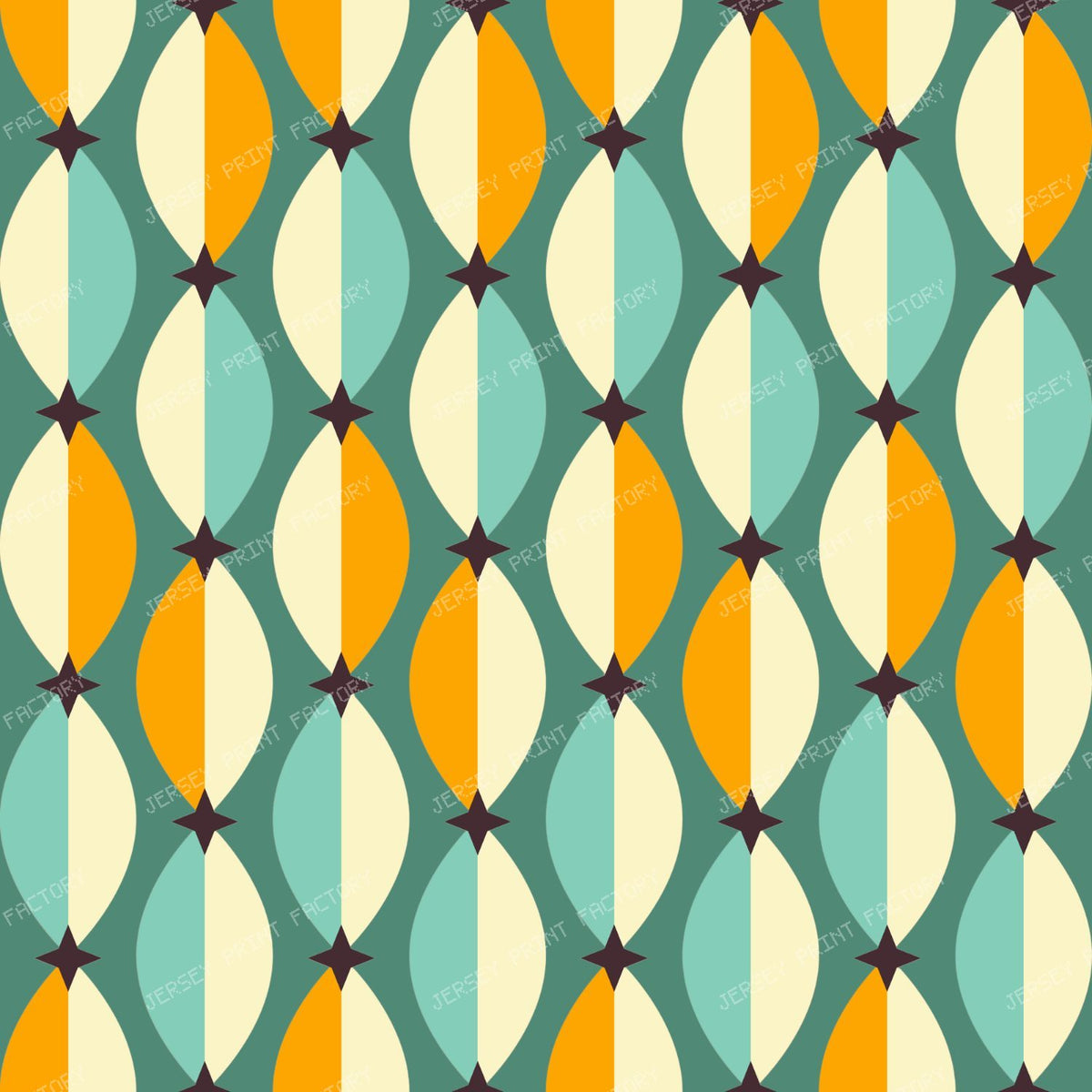 Retro Almonds and Stars Duotone Lattice Retro Teal