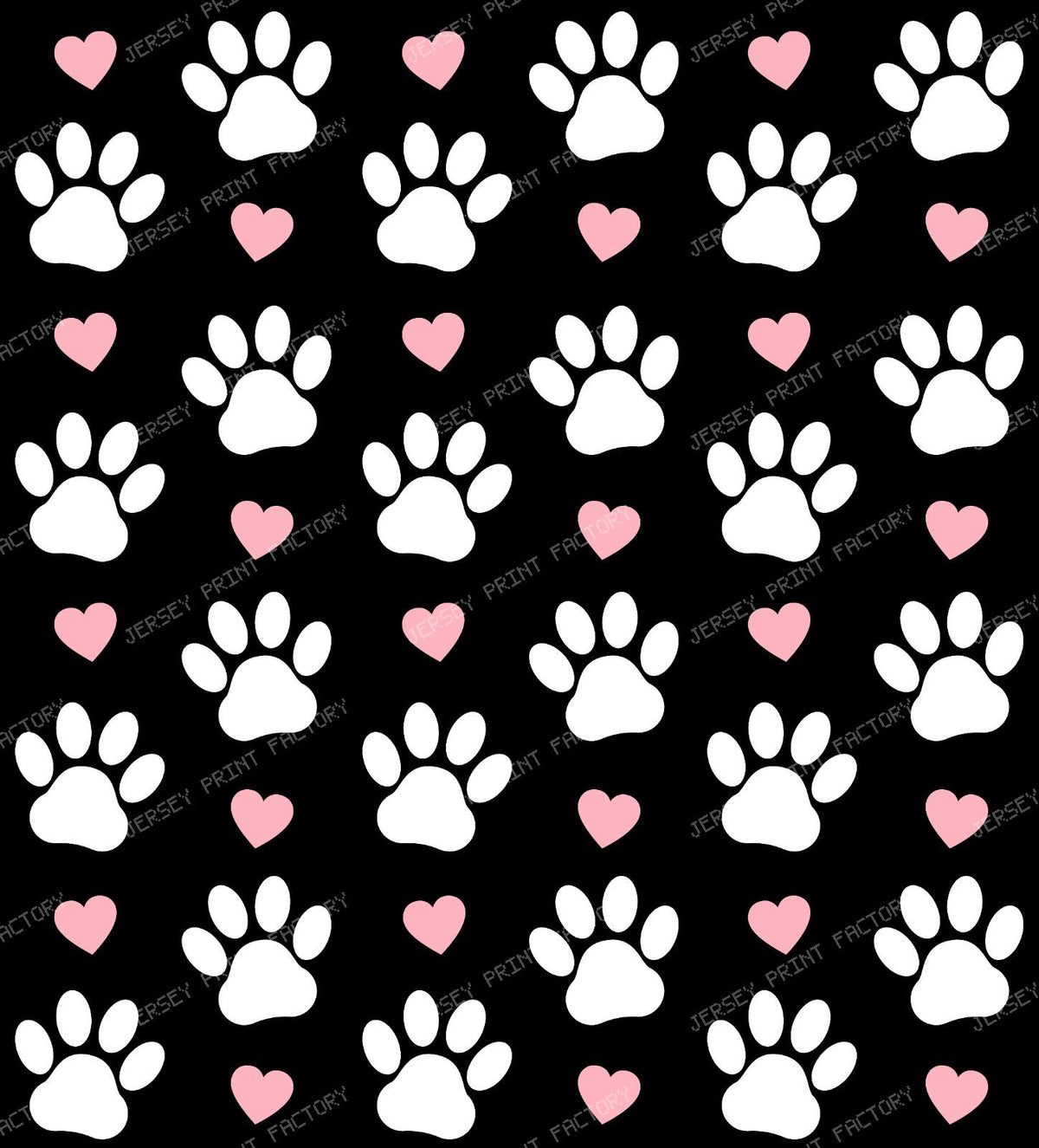 Pattern Of Paws, Dog Paws, Black Paws, Red Hearts — Pink and White
