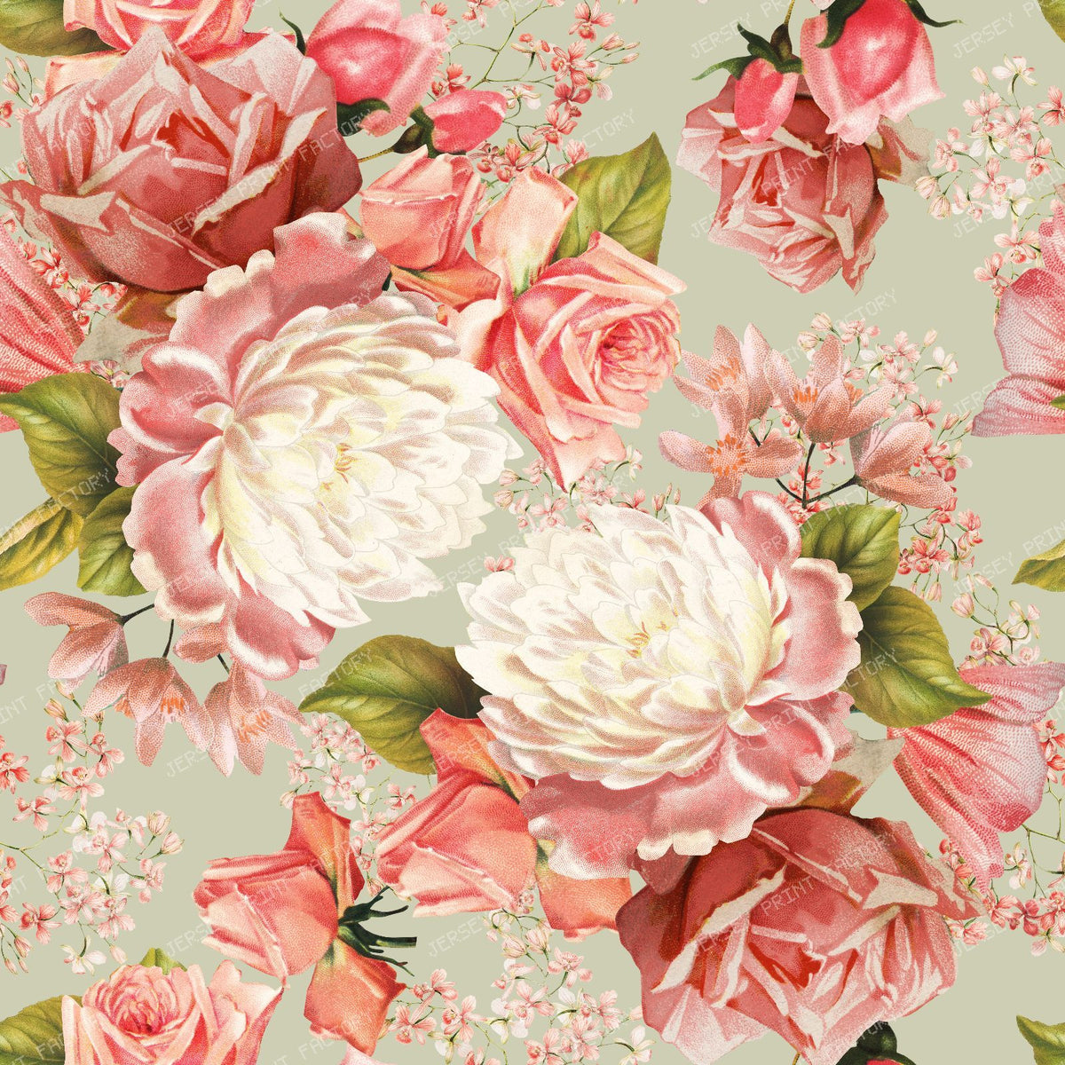 Blush Coral and Cream Roses – Traditional Victorian Grandmillennial Romance- green