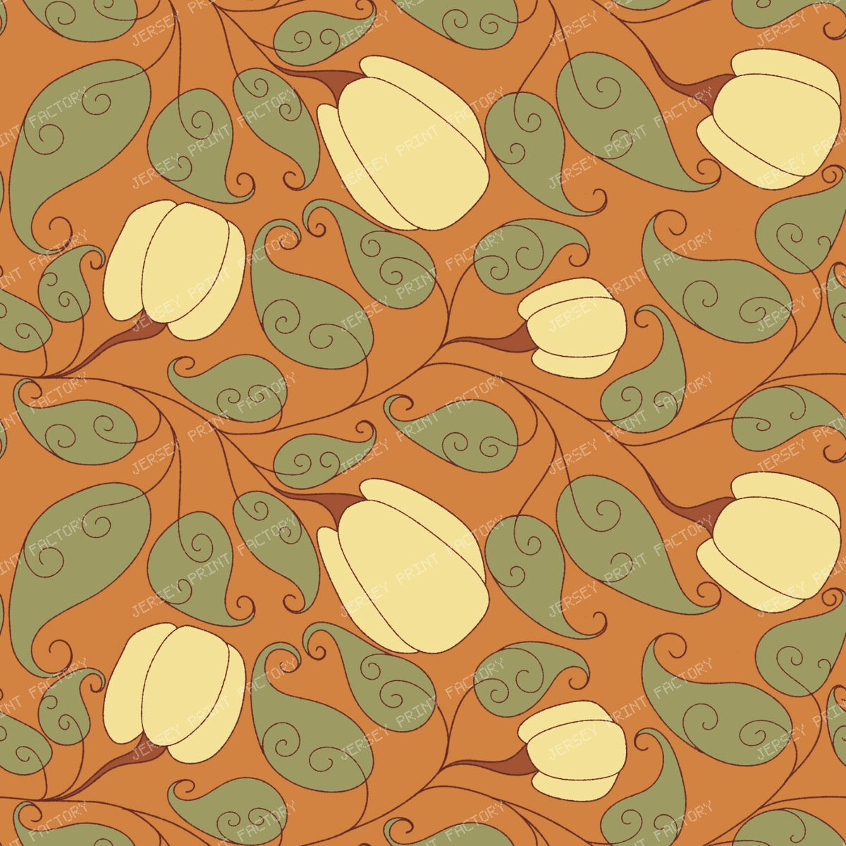 Scrolling Pumpkin Vine Fall Botanical/ Old Harves Lane Orange and Butter Yellow