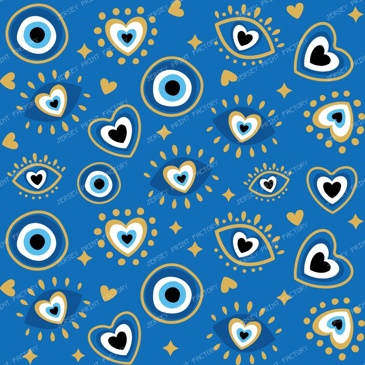 Evil Eye Pattern, Turkish Eye, Mati, Nazar, Hearts, Blue, Gold — Blue 5