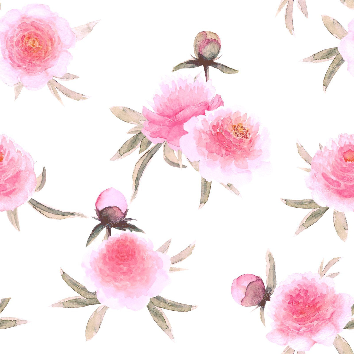 Watercolor pink peonies flowers. Beautiful floral seamless pattern.