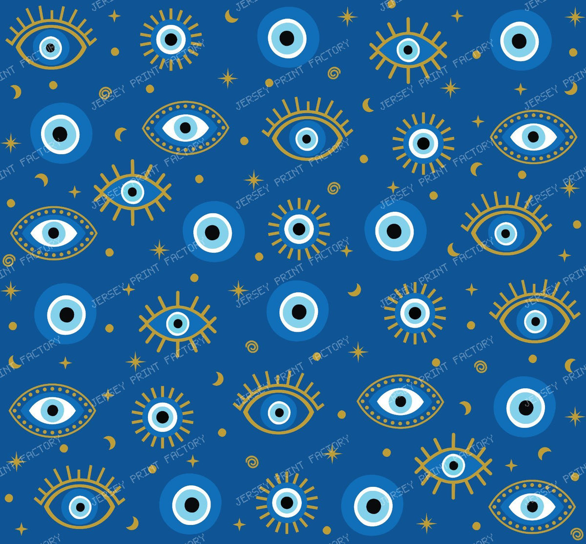 Evil Eye Pattern, Turkish Eye, Nazar, Mati, Mataki, Hamsa, Moon, Stars — Navy Blue