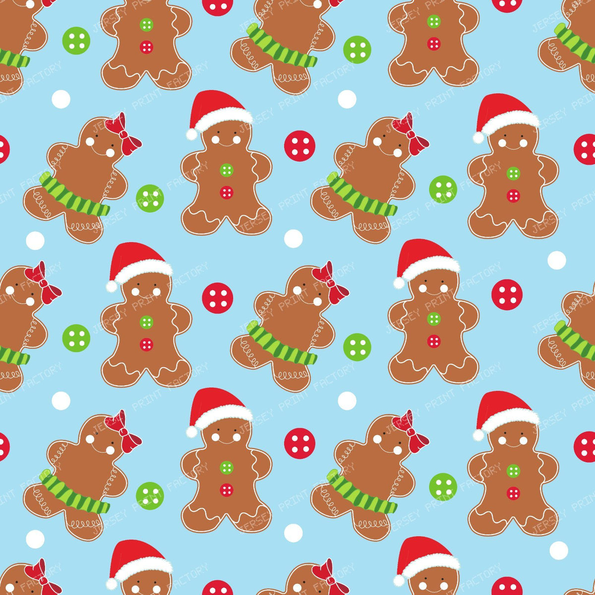 Gingerbread Man, Gingerbread Girl, Santa Hat, Buttons — Blue