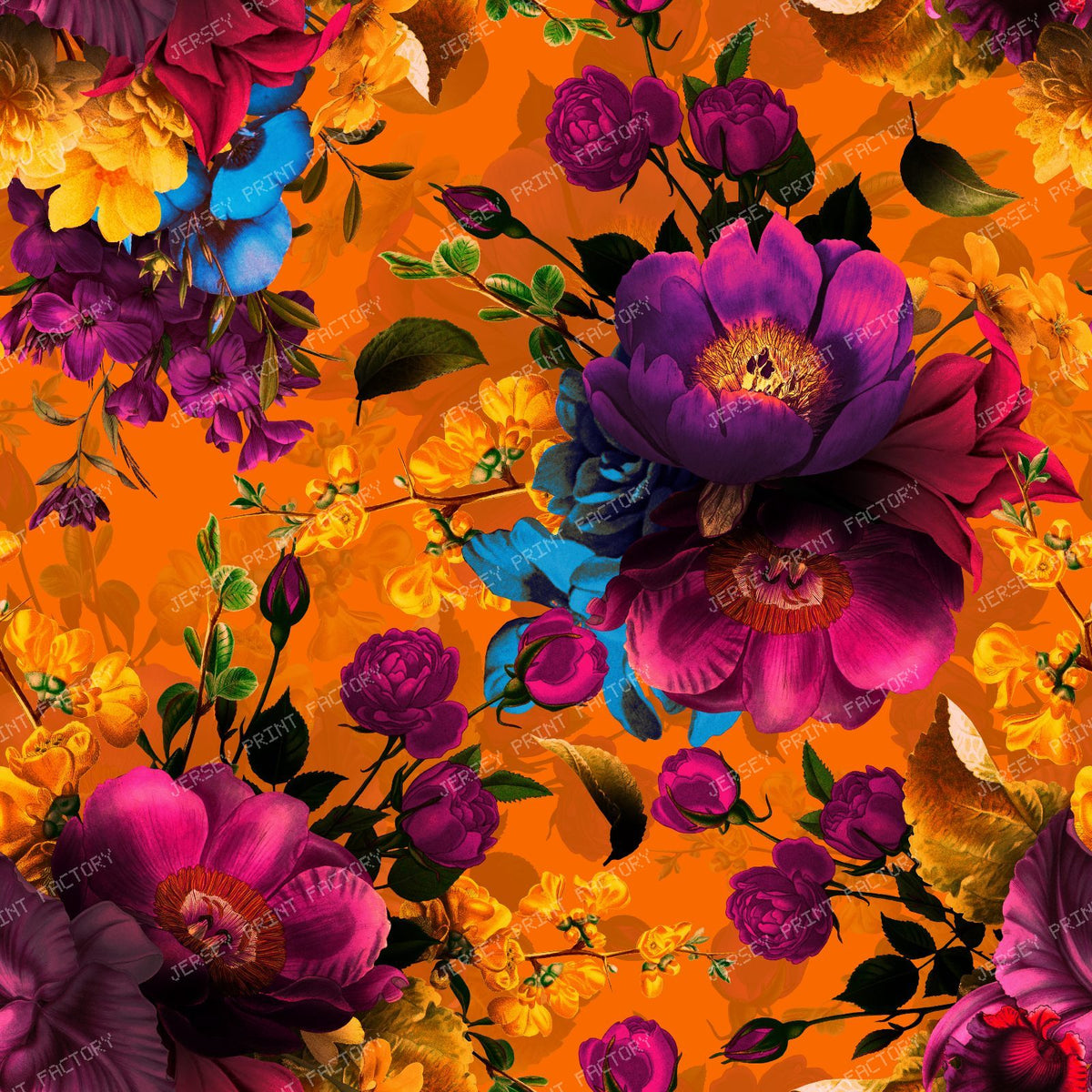 Golden Yellow and Purple Roses – Vintage Victorian Grandmillennial Romance - Orange