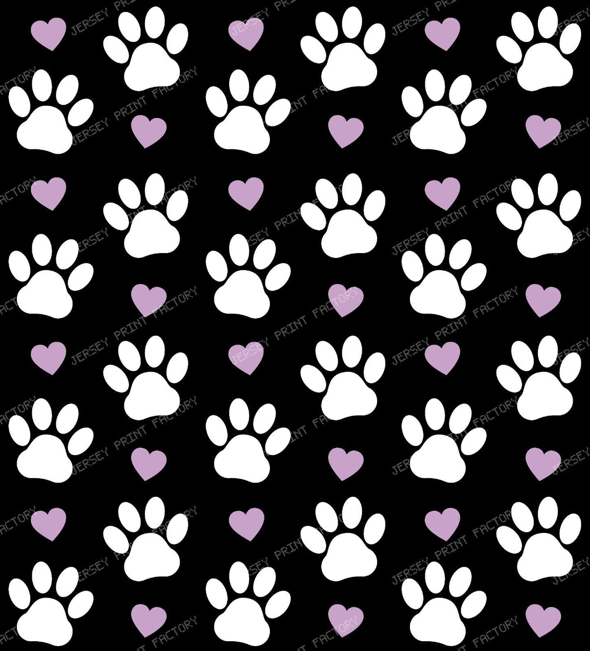 Pattern Of Paws, Dog Paws, Black Paws, Red Hearts — Purple and White 1